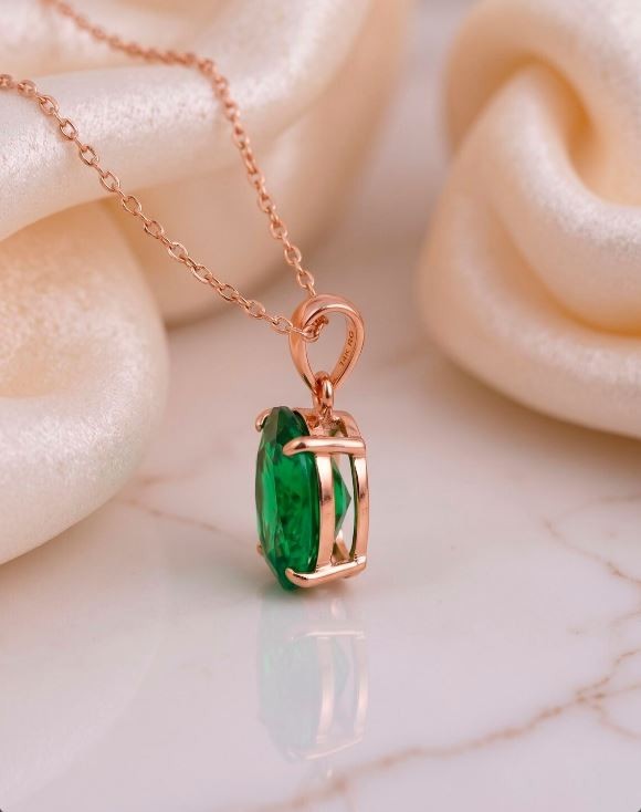 Green Emerald Necklace Statement Gemstone Charm 925 Sterling Silver Pendant’s