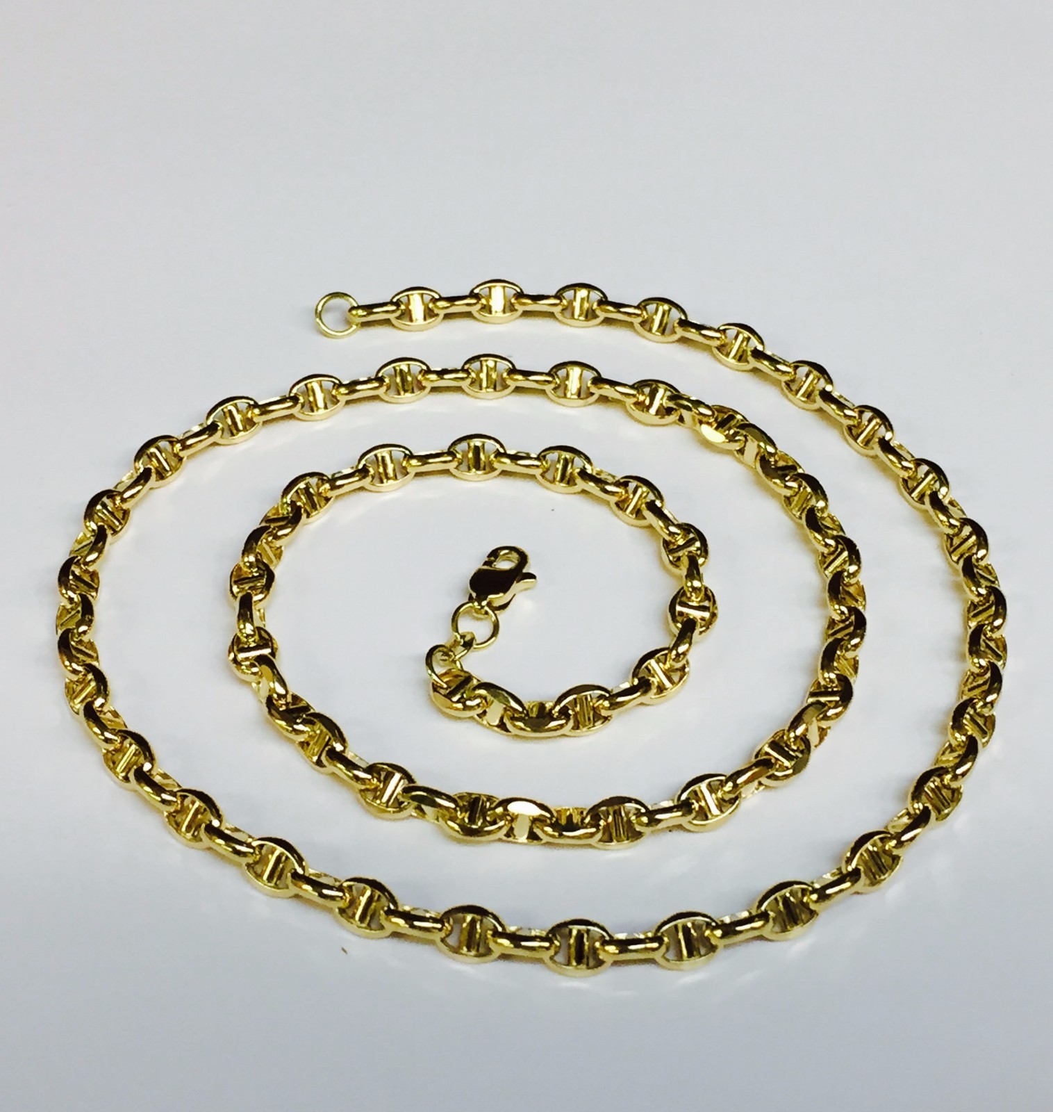 14k Yellow Gold 22″ Mens Anchor Mariner Link Chain Necklace 4.5MM 10 Grams