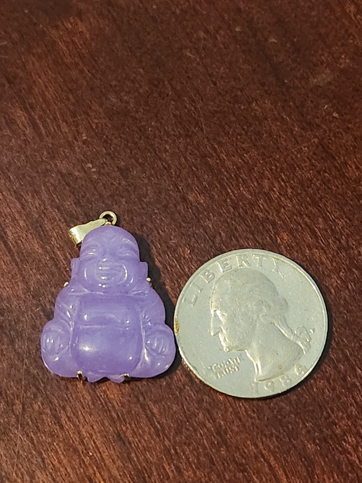 14K Solid Gold Purple buddha Jade Pendant