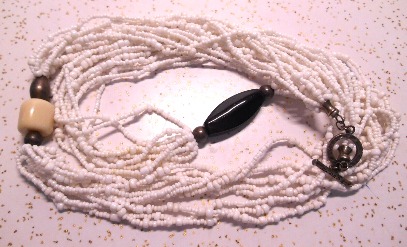 SILPADA Bamboo Coral Black pen shell & White Seed Bead Multi-Strand 32″ Necklace