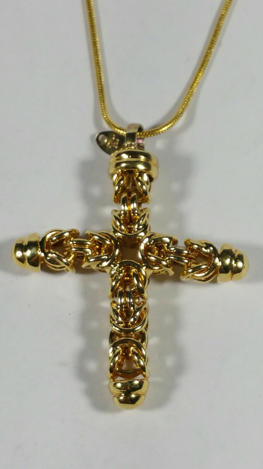 ITALY 925 DESIGNER UTC GOLD PLATE STERLING SILVER CROSS PENDANT NECKLACE 17.5″