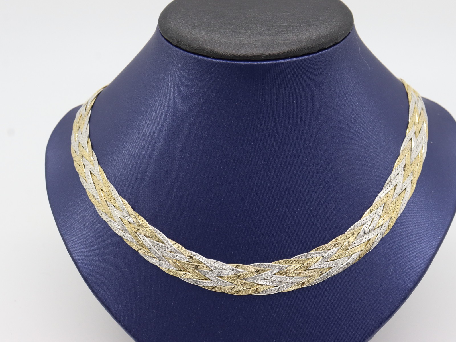 Sterling Silver & Gold Vermeil 17.75″ Braided 1/2 ” Herringbone Necklace Chain
