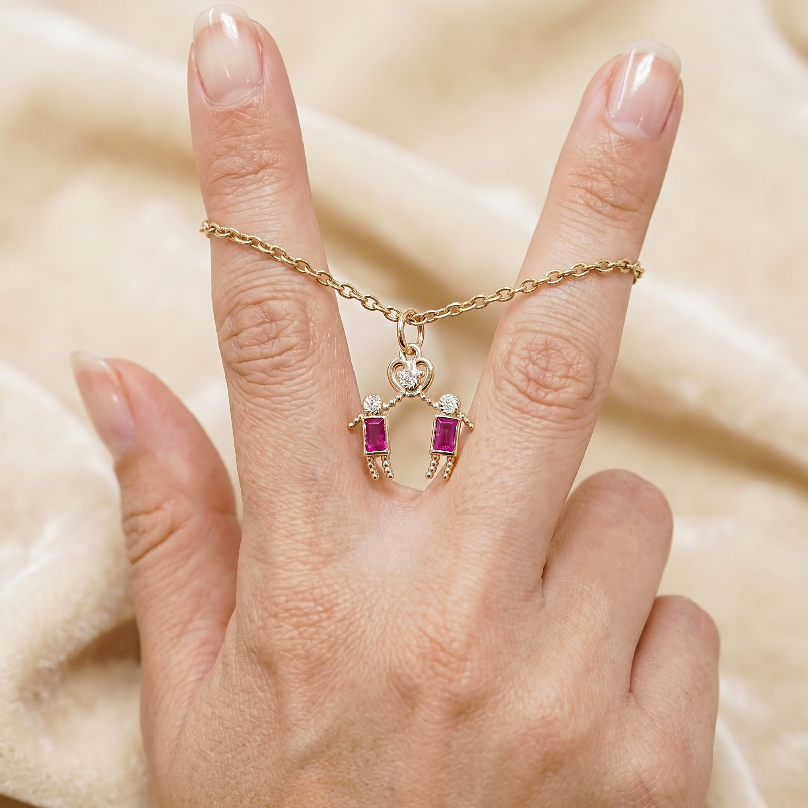 9K Yellow Gold Ruby & Diamond Pendant | Unique Couple Charm Pendant For Her/Him