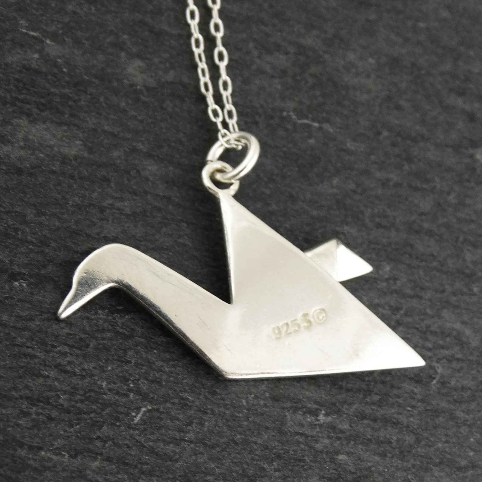 Origami Crane Charm Necklace – 925 Sterling Silver – Paper Bird Japan Asian NEW