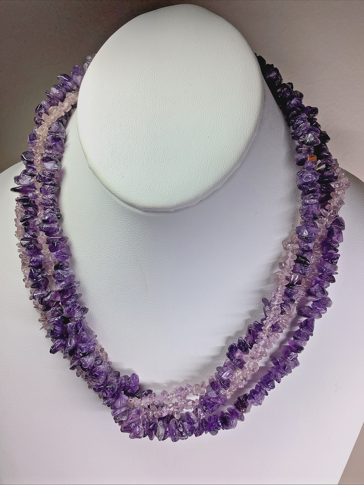 ESTATE VINTAGE MULIT-STRAND AMETHYST CHIP NUGGET NECKLACE D39