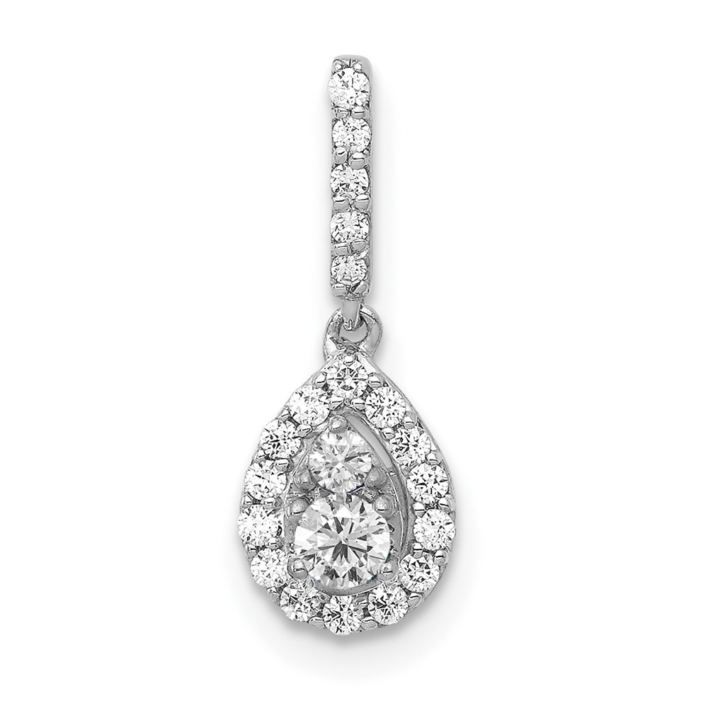 14k White Gold 1/4 Ct Round Lab Grown Diamond VS/SI+ G+ Teardrop Dangle Pendant