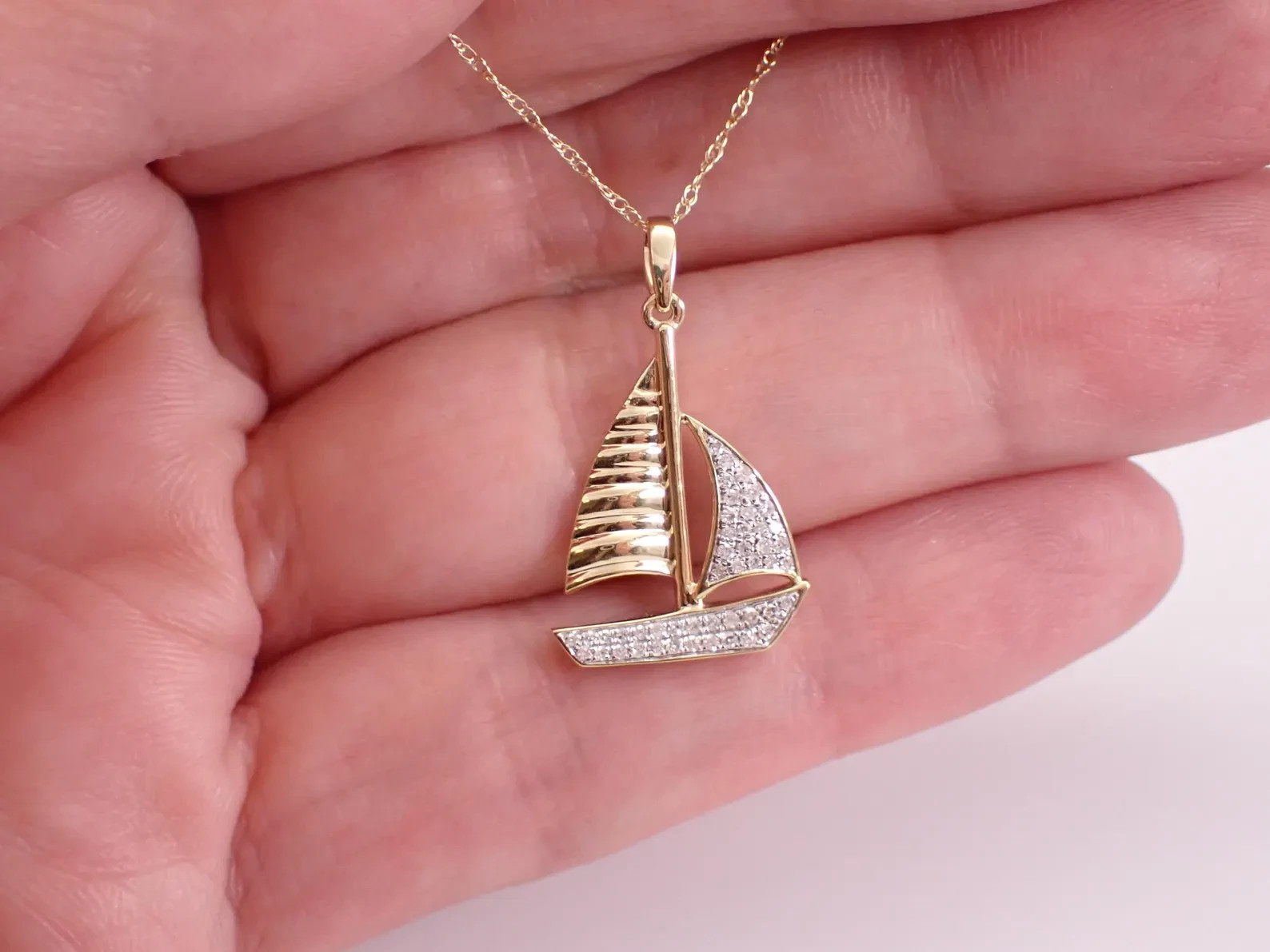 1 Ct Moissanite Ship Charm Sailboat Pendant Necklace 14K Yellow Gold Plated