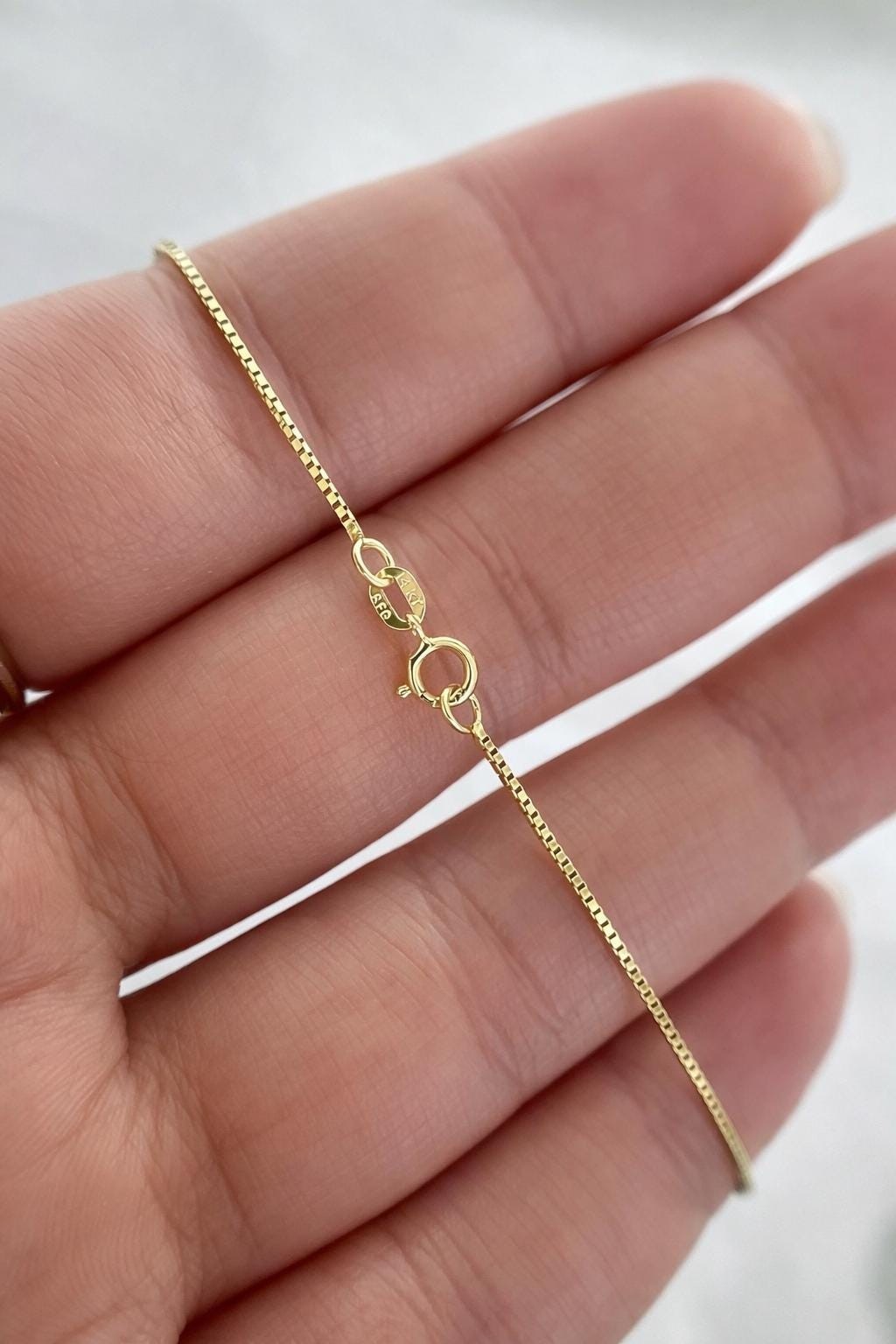 Box Chain Necklace 14k Solid Gold 1mm Dainty Women 16 18 20 Inch
