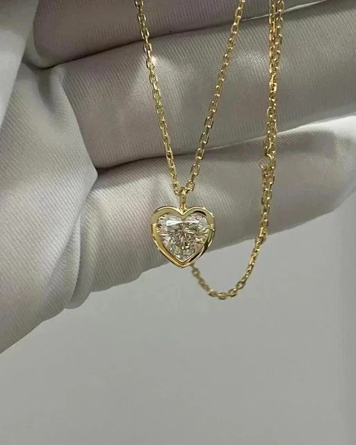 3Ct Heart Cut Lab-Created Diamond Women Solitaire Pendent 14K Yellow Gold Plated