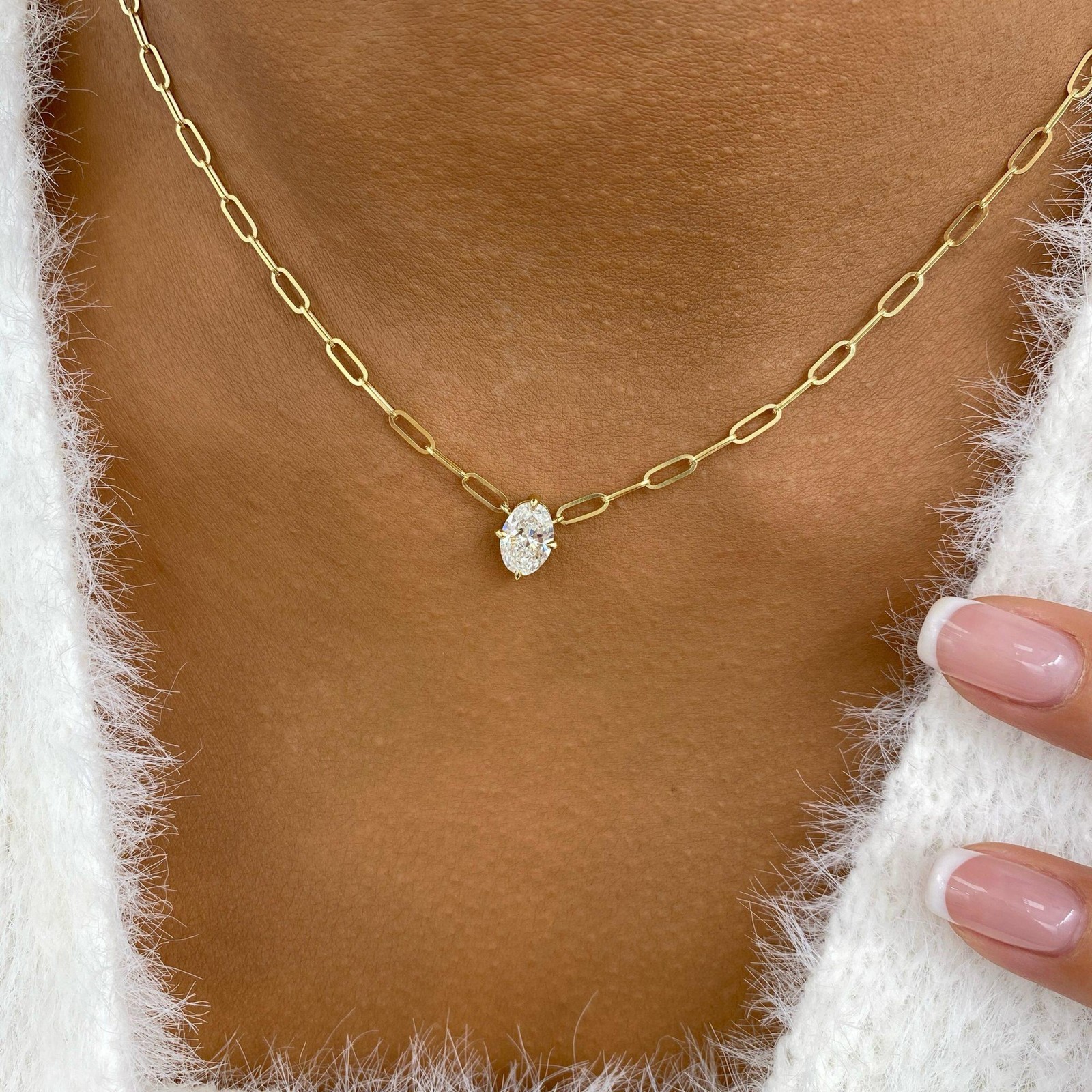 14K Yellow Gold Solitaire Necklace 1ct Oval E/VVS2 IGI Lab Grown Diamond IGI