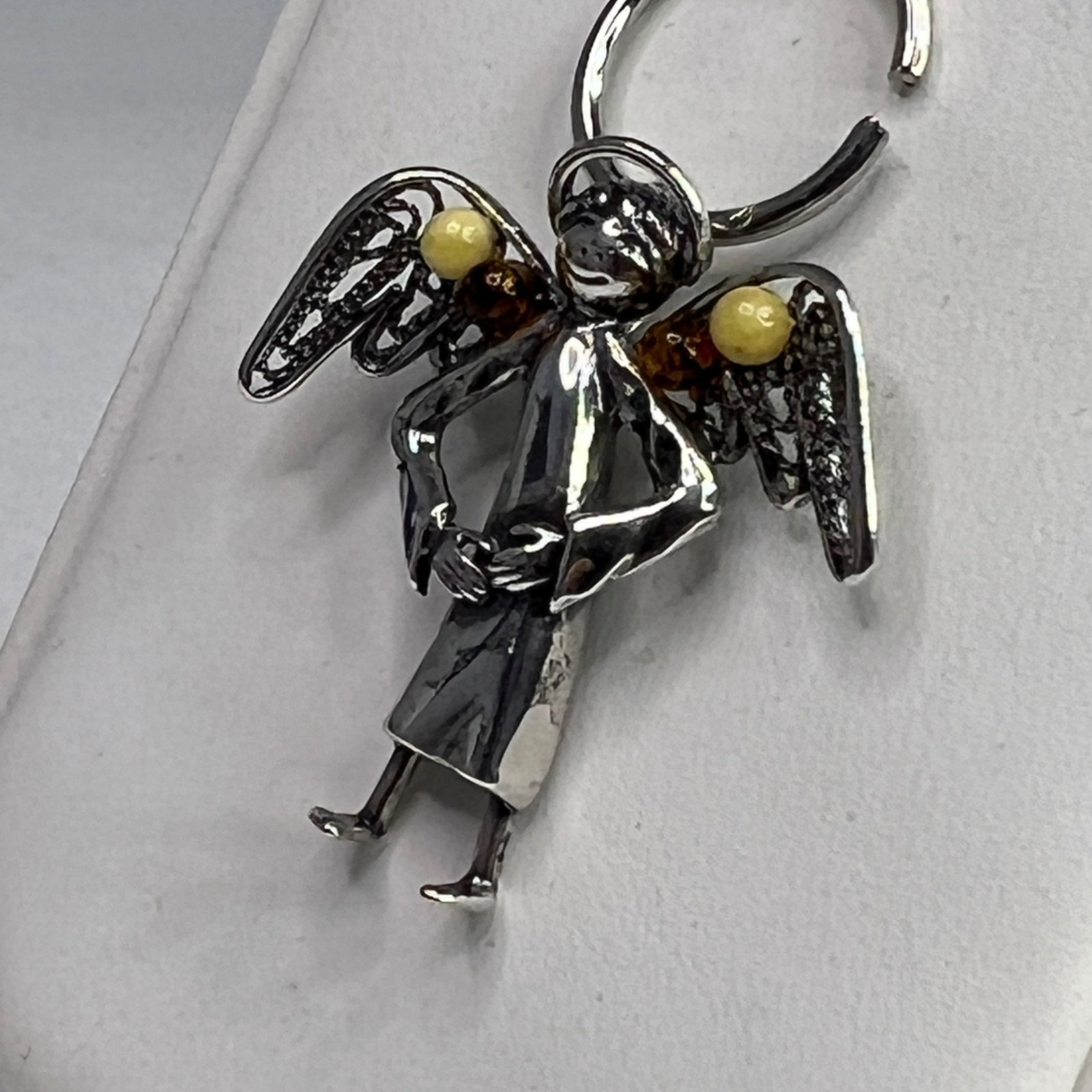 Sterling Silver Guardian Angel Pendant With Cognac Any Yellow Amber Detail