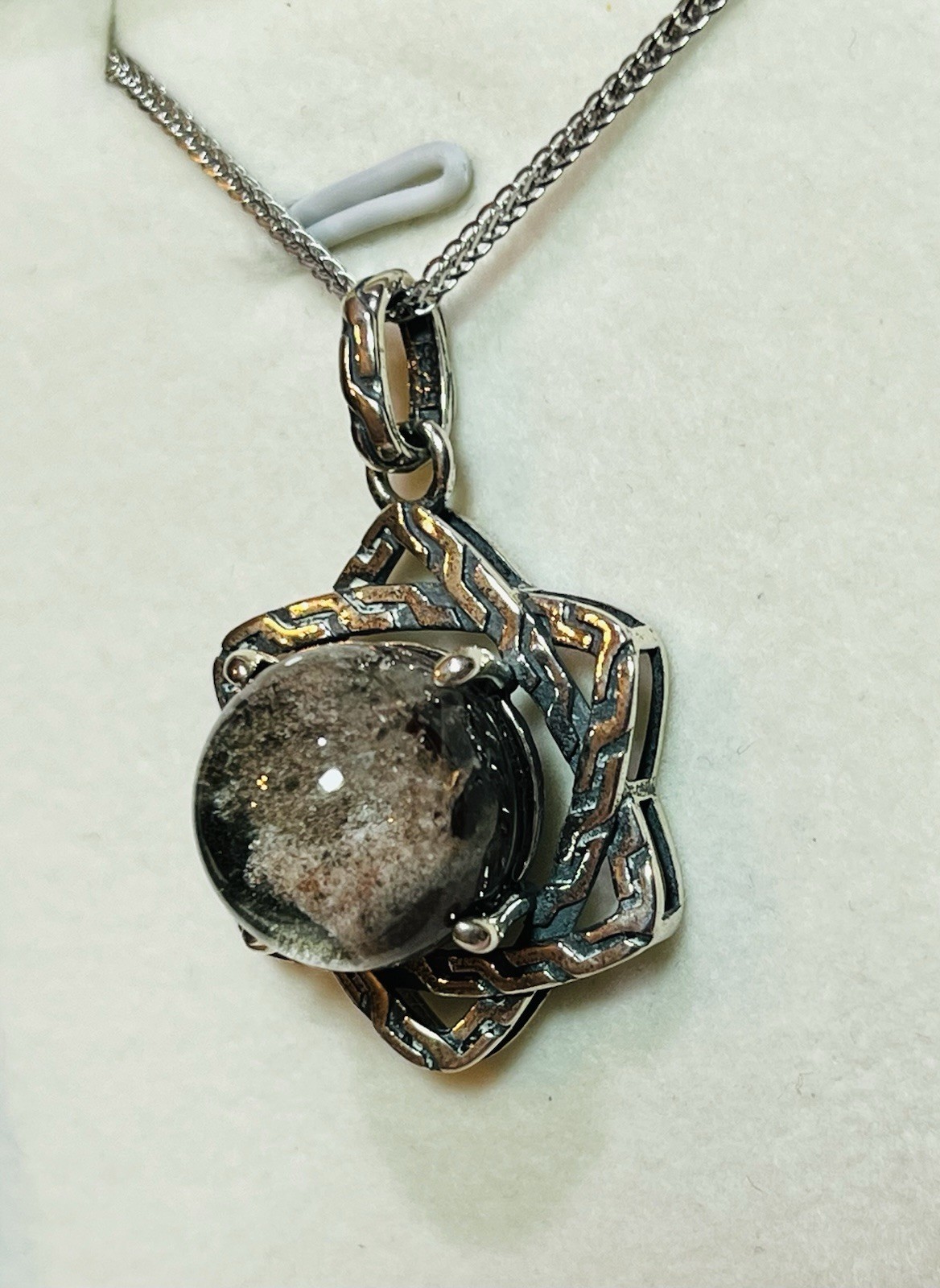 925 Sterling Silver Stunning Natural Garden Quartz 6 Point Star Pendant Necklace