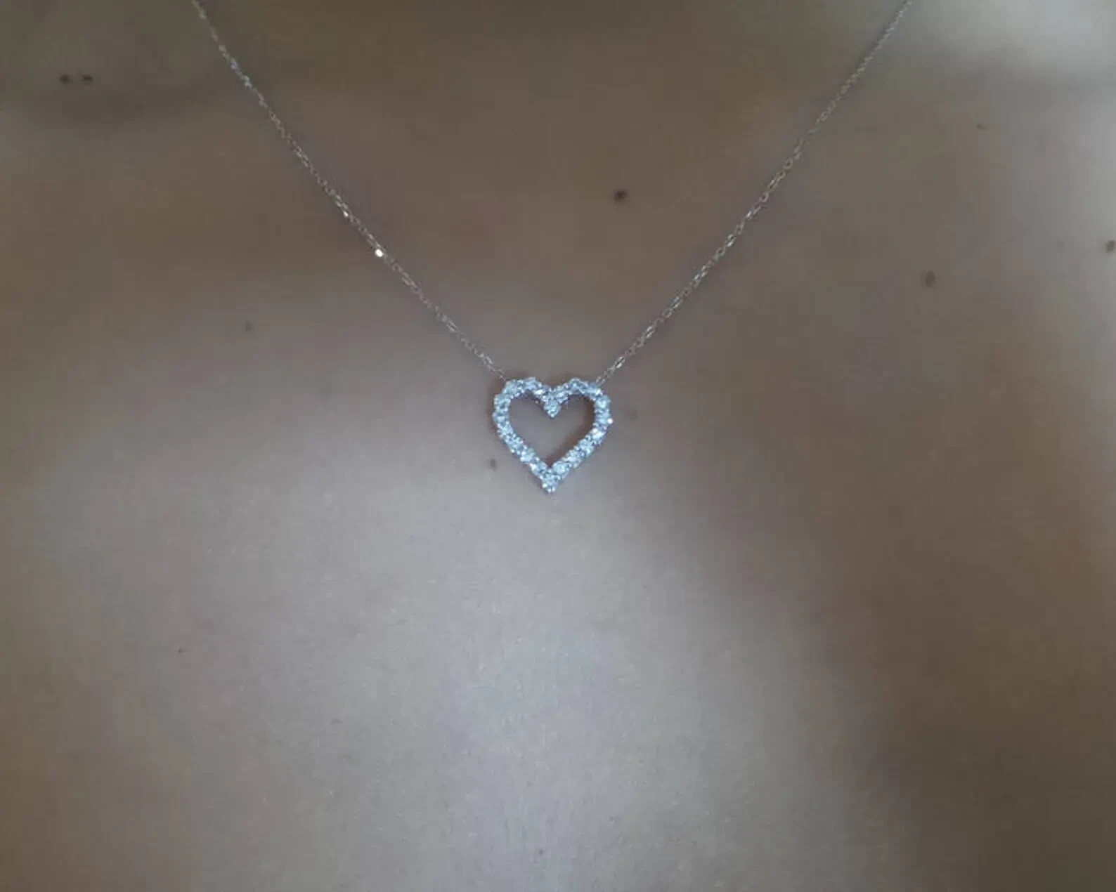 Valentine’s Day Gift Heart Pendant Natural Diamond GDGL Certified 14k White Gold