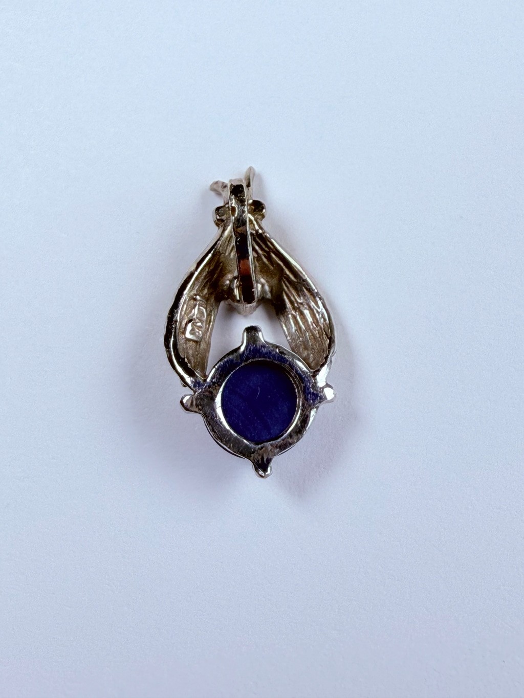 14K Solid White Gold Blue Star Sapphire & Topaz Necklace Vintage Pendant
