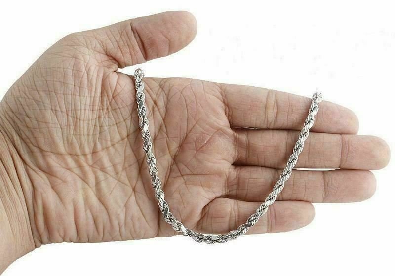 Solid 925 Sterling Silver Italian Rope Chain Mens Necklace 5mm – Diamond Cut