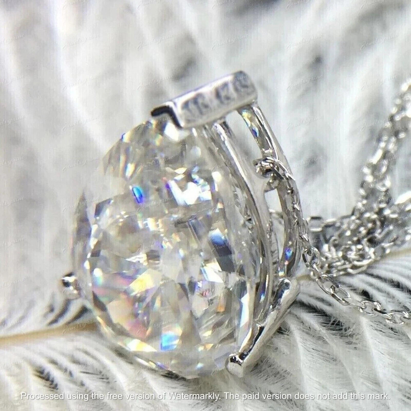 2Ct Pear Cut Lab Created Diamond Solitaire Pendant 14K White Gold Plated Silver