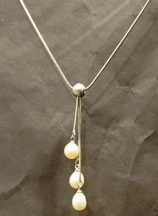 Fresh Water Tear Drop Pearls On 16 Inch Sterling Silver .925 Neckless Chain