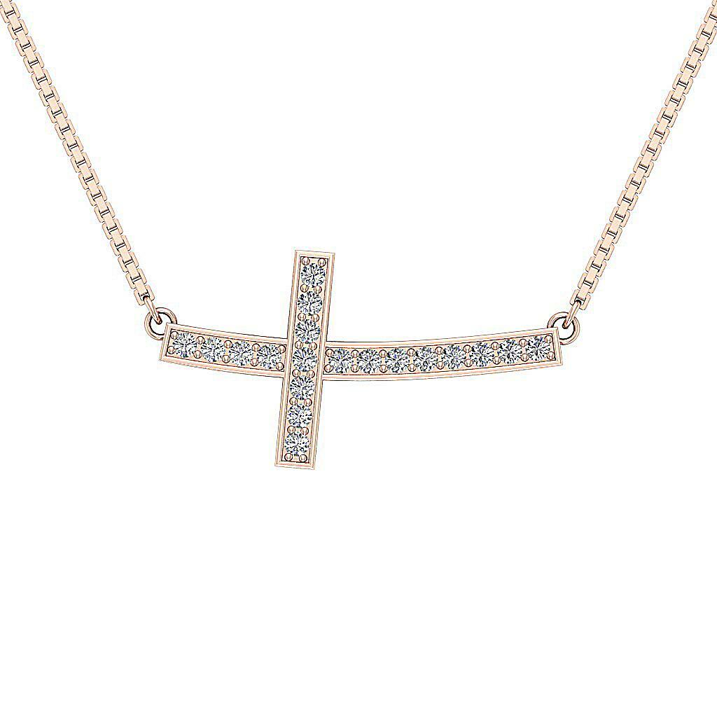 SI1 G 0.35 Ct Natural Diamond Cross Pendant Necklace 14K Solid Gold 0.55 Inch
