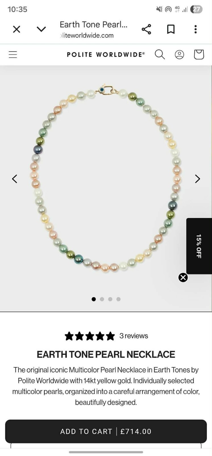 ​Polite Worldwide Earth Tone Pearl Necklace 14k Yellow Gold MultiColor Authentic