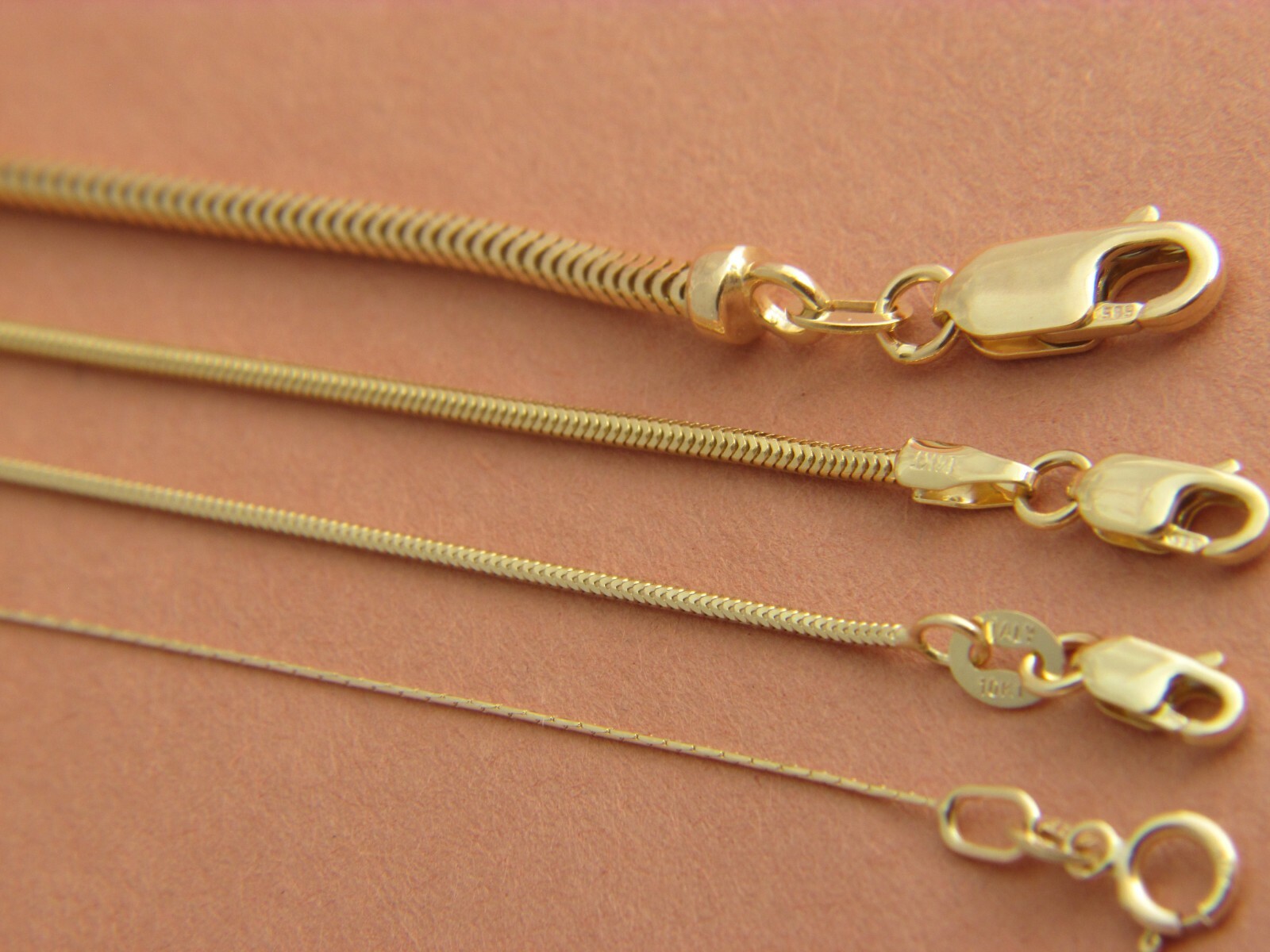 Real 10K Gold Snake Chain Necklace 0.8mm,1mm,1.5mm,2.5mm pure 10kt gold