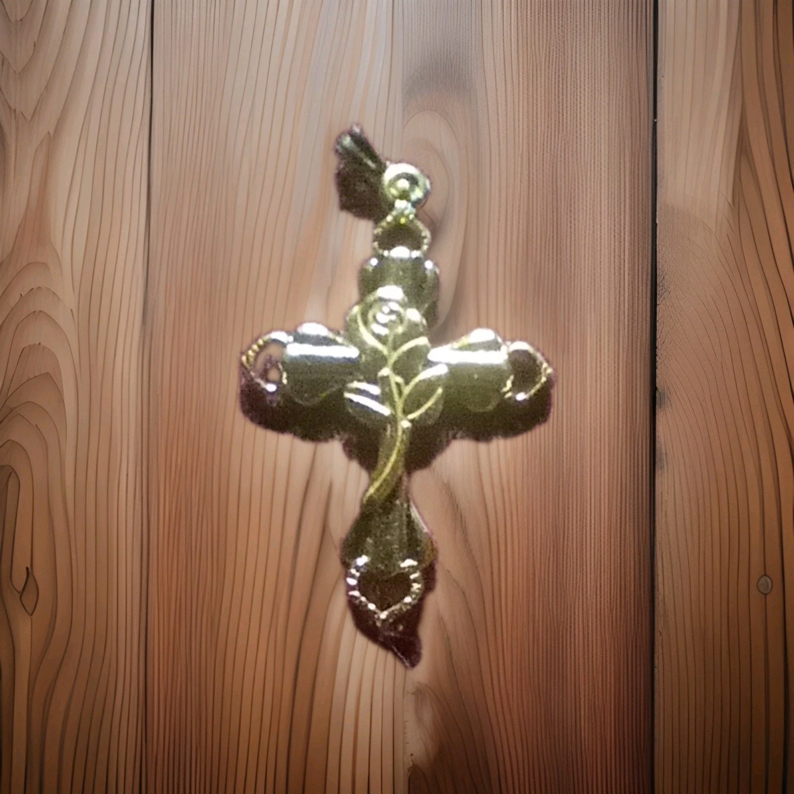 Vintage Mid-Century 1/20 14K Gold Filled Rose Filigree Cross Pendant