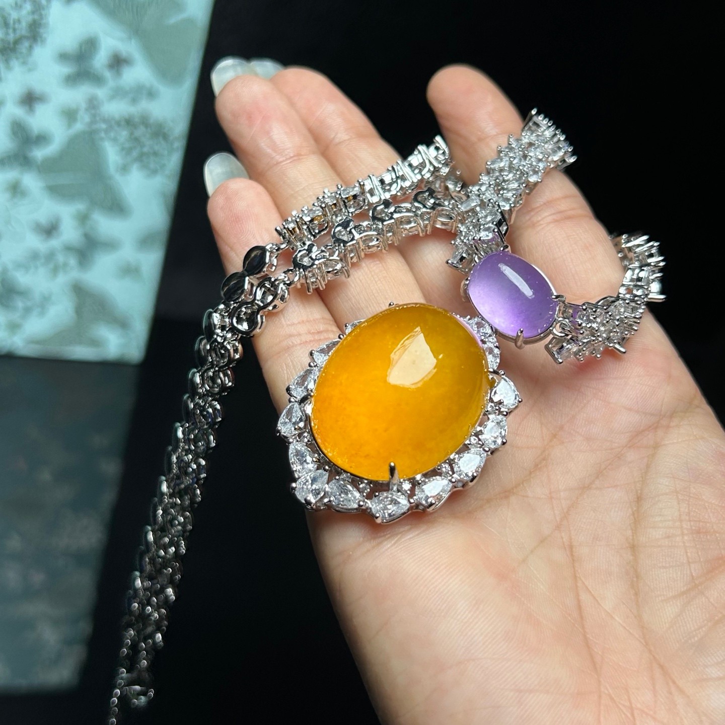 Real Natural Perfect High Ice Yellow Myanmar Jade Jadeite Pendant&Necklaces