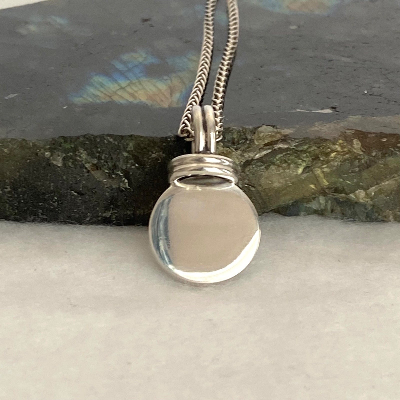Sterling Silver 925 Blank Engraveable Round Disc Pendant Necklace Foxtail Chain