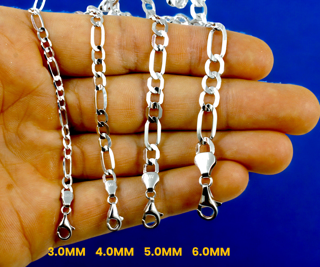 14K White Gold SOLID Figaro Necklace Bracelet Chain Real Gold 2mm-6mm 7″-30″