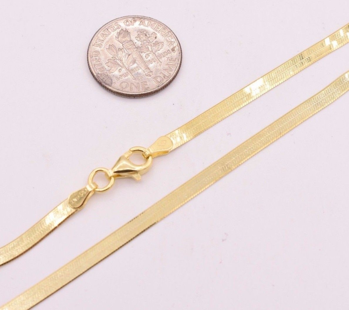 3mm Flexible Herringbone Chain Necklace 14K Yellow Gold Plated Silver 925 Italy