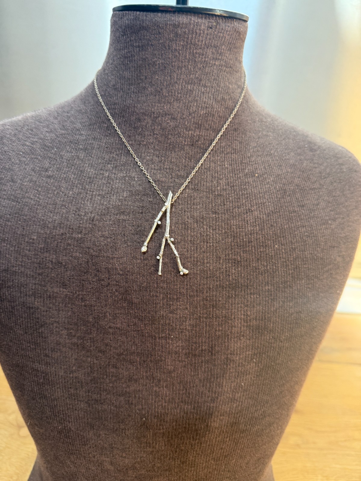 Vintage Sterling Silver 80s Pendant Twigs Branches + Gemstones 55mm + Chain 40cm