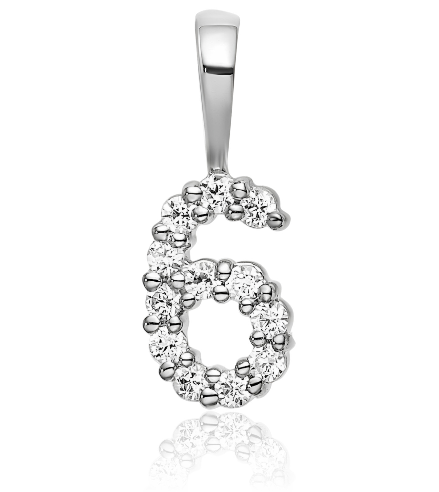 14K Solid White Gold 0.13 ct Diamond Small Number 6 Pendant Necklace 12.85mm