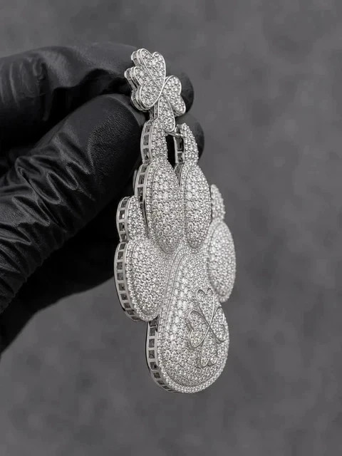 4.55Ct Round Lab Created Diamond Dog Paw Men’s Pendent 14K White Gold Plated