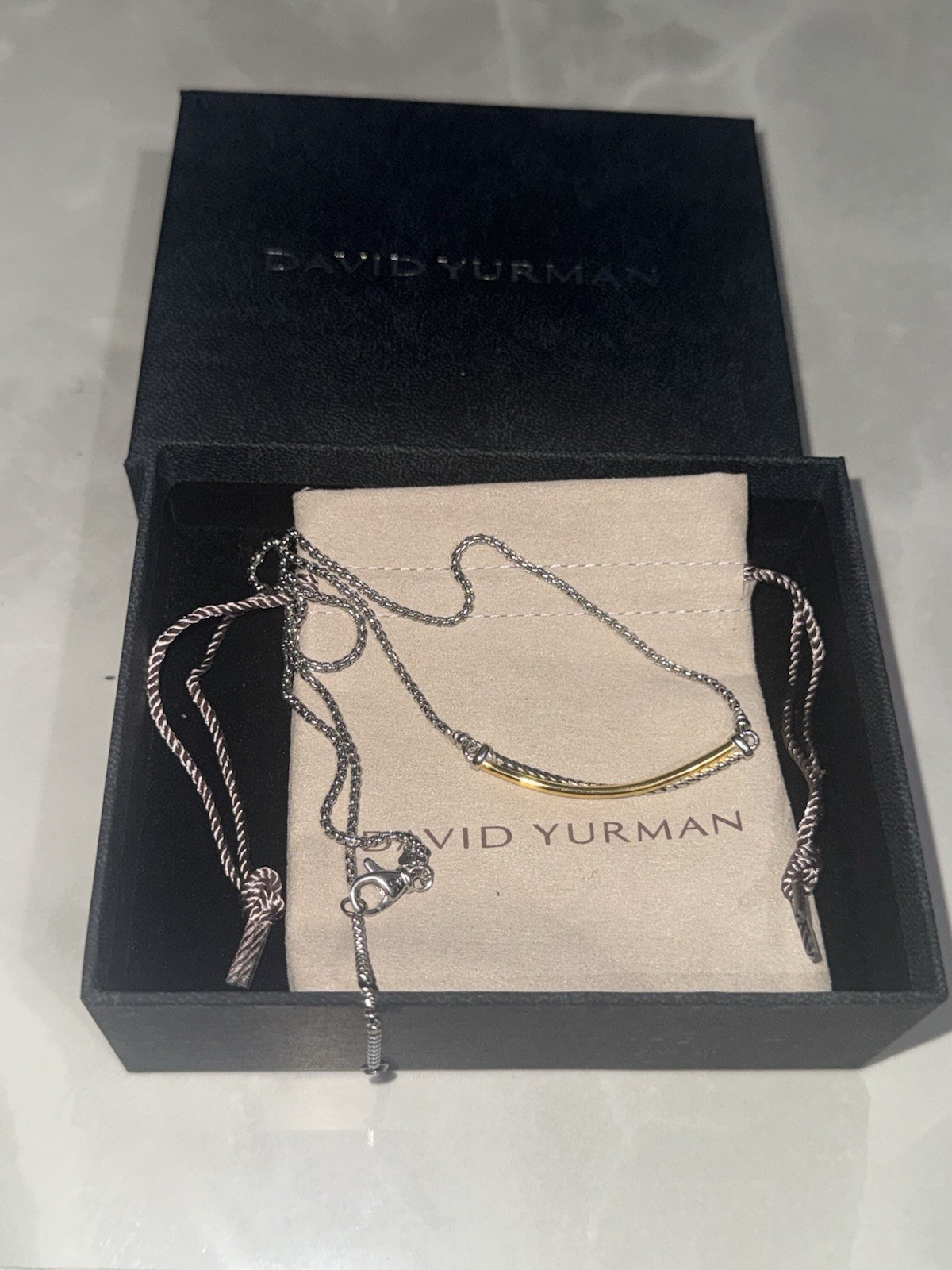 David Yurman Crossover Bar Necklace w/ Sterling Silver & 18K Yellow Gold