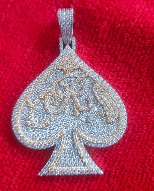 3Ct Round Real Moissanite Ace Spade Customized Pendant 14k Two Tone Gold Plated