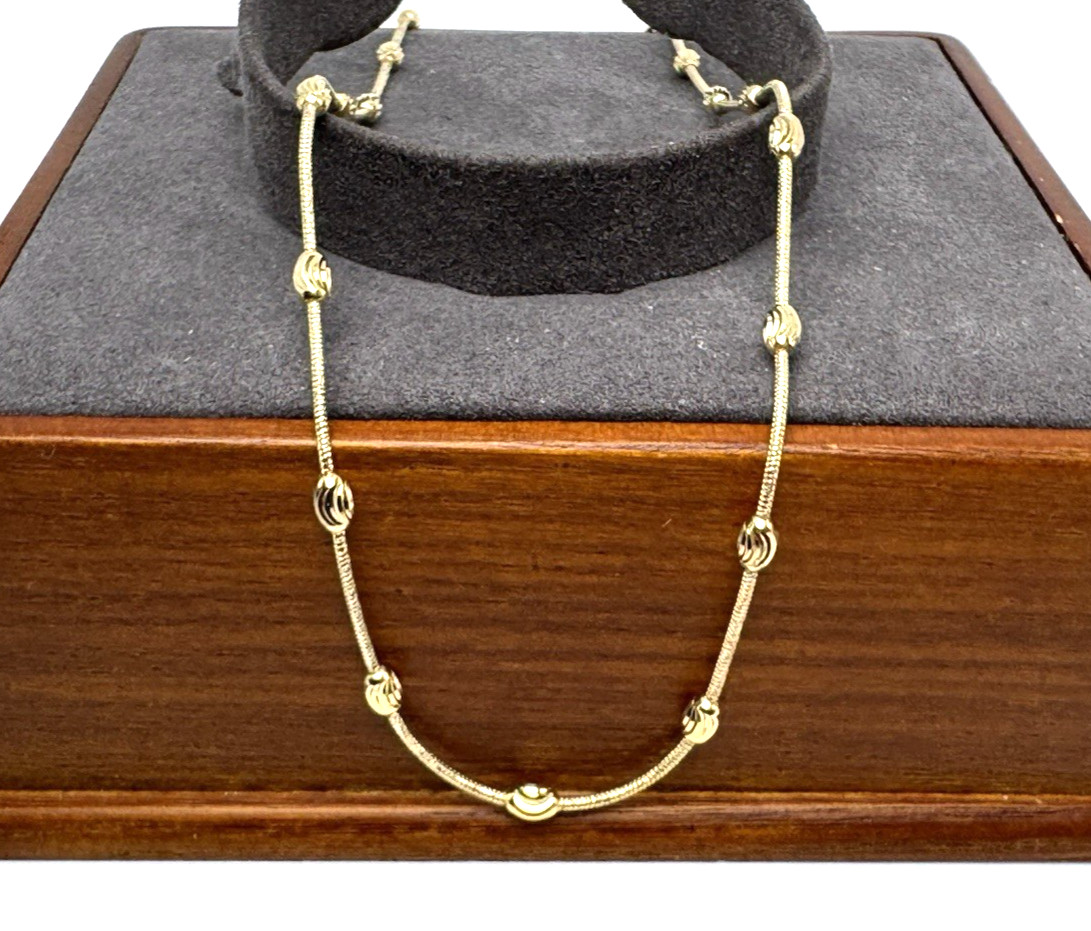 Italian 14K Gold Over Sterling Silver Moon Cut Oval Bead Station Necklace 20 In
