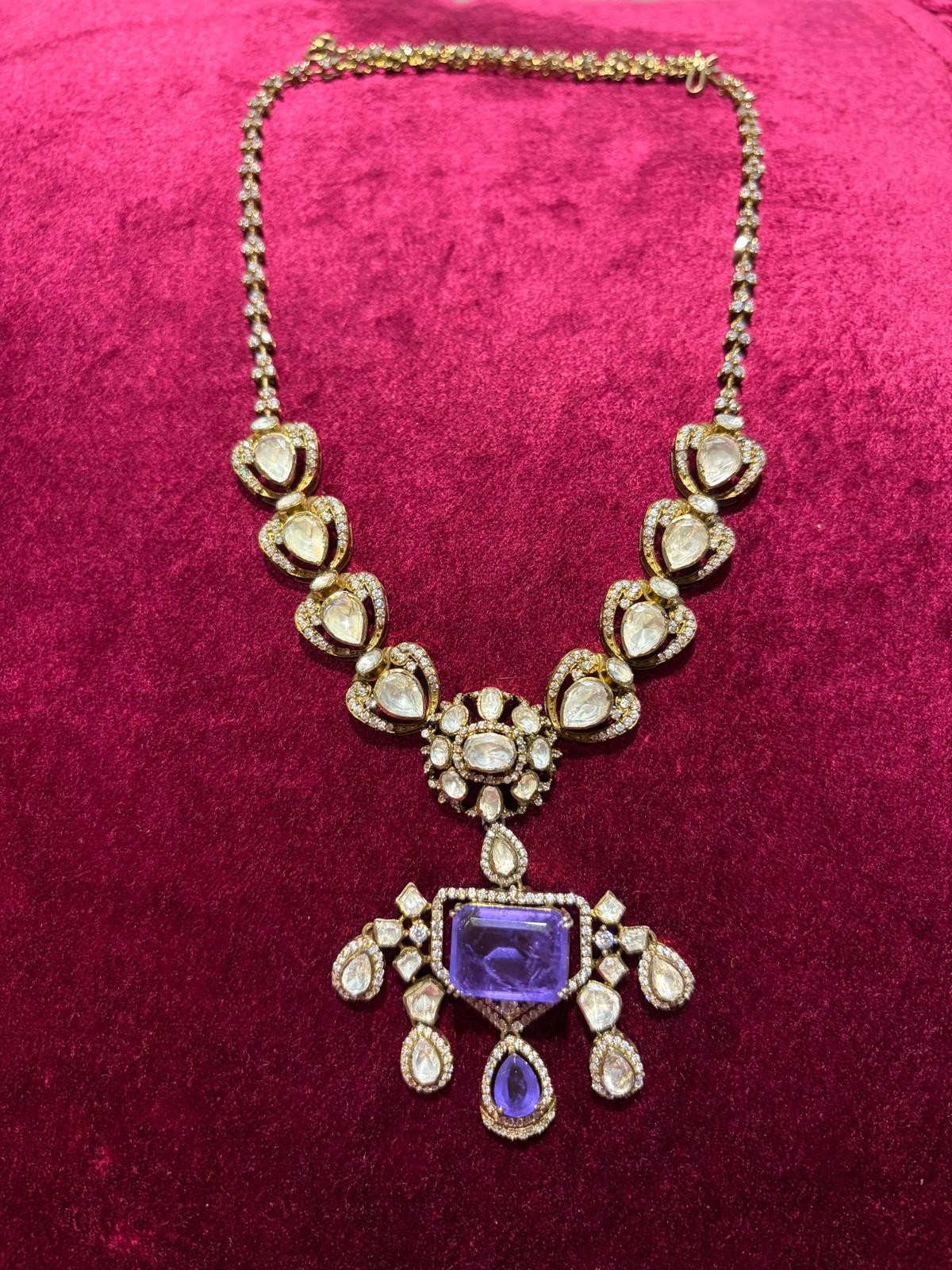 Gold plated Victorian styled 925 silver hall marked necklace set.