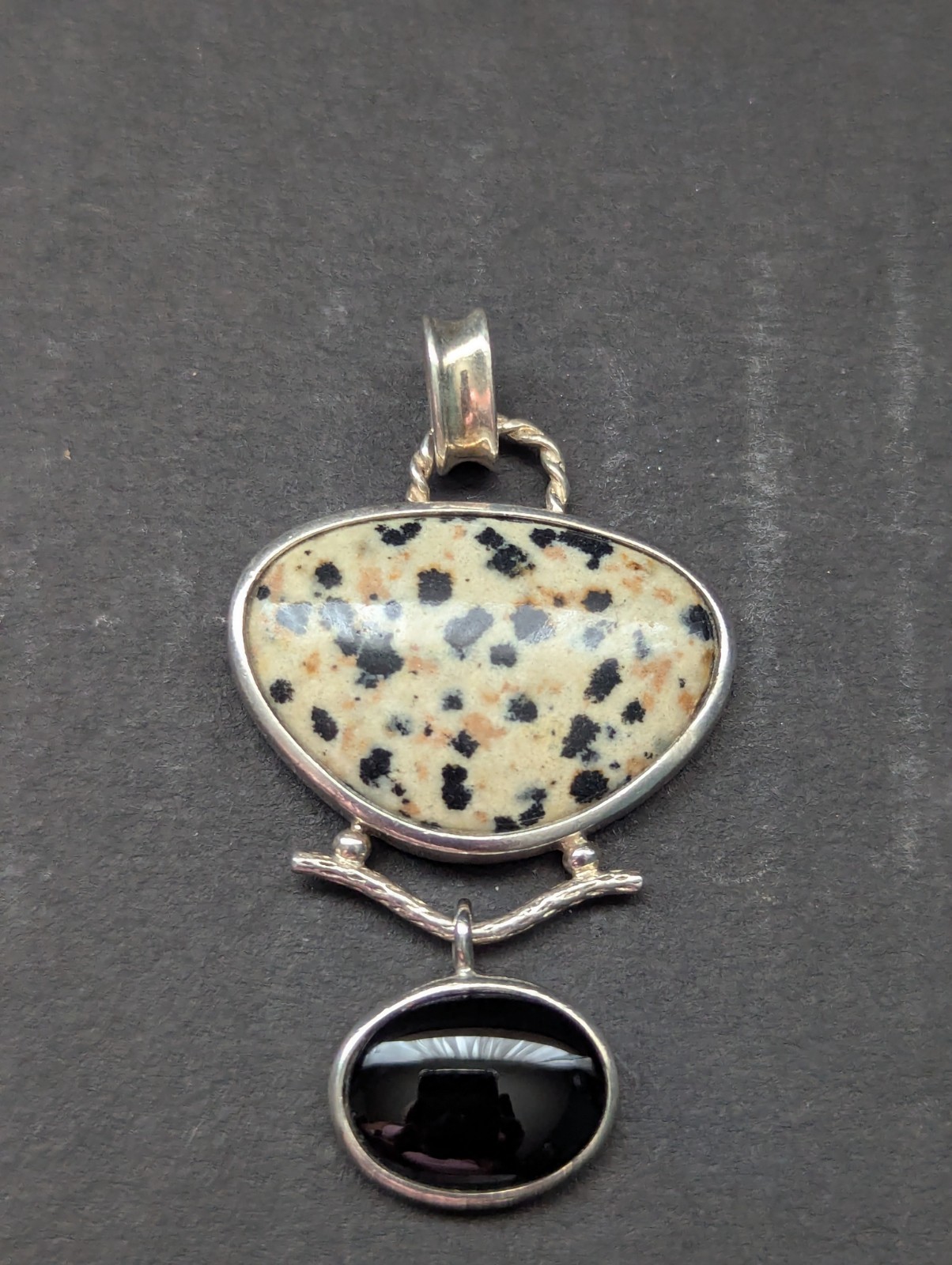 Whitney Kelly Dalmation Jasper and Black Onyx Pendant, 925 Silver
