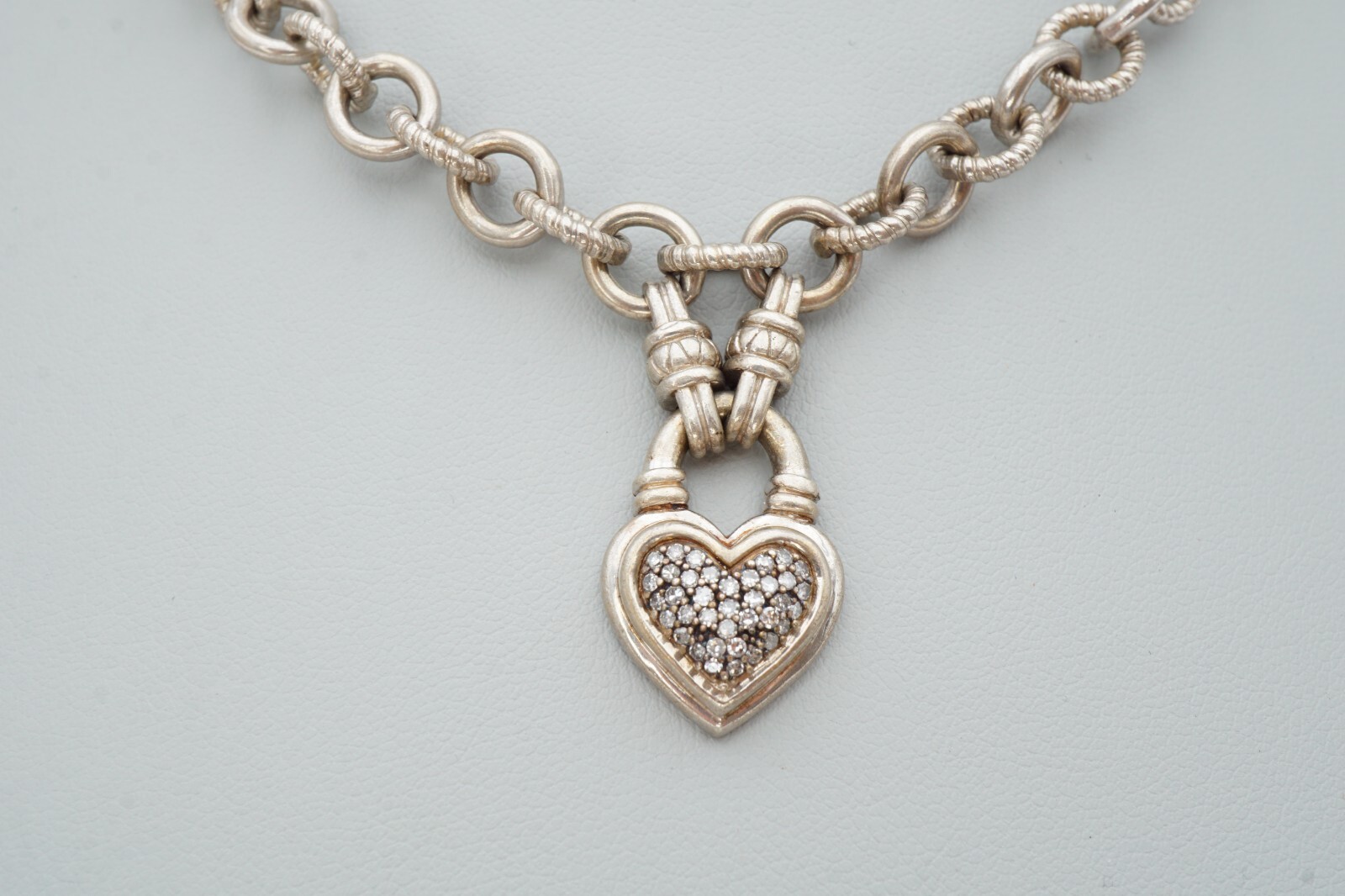 Sterling Silver 925 Diamond Heart Necklace 17.5″