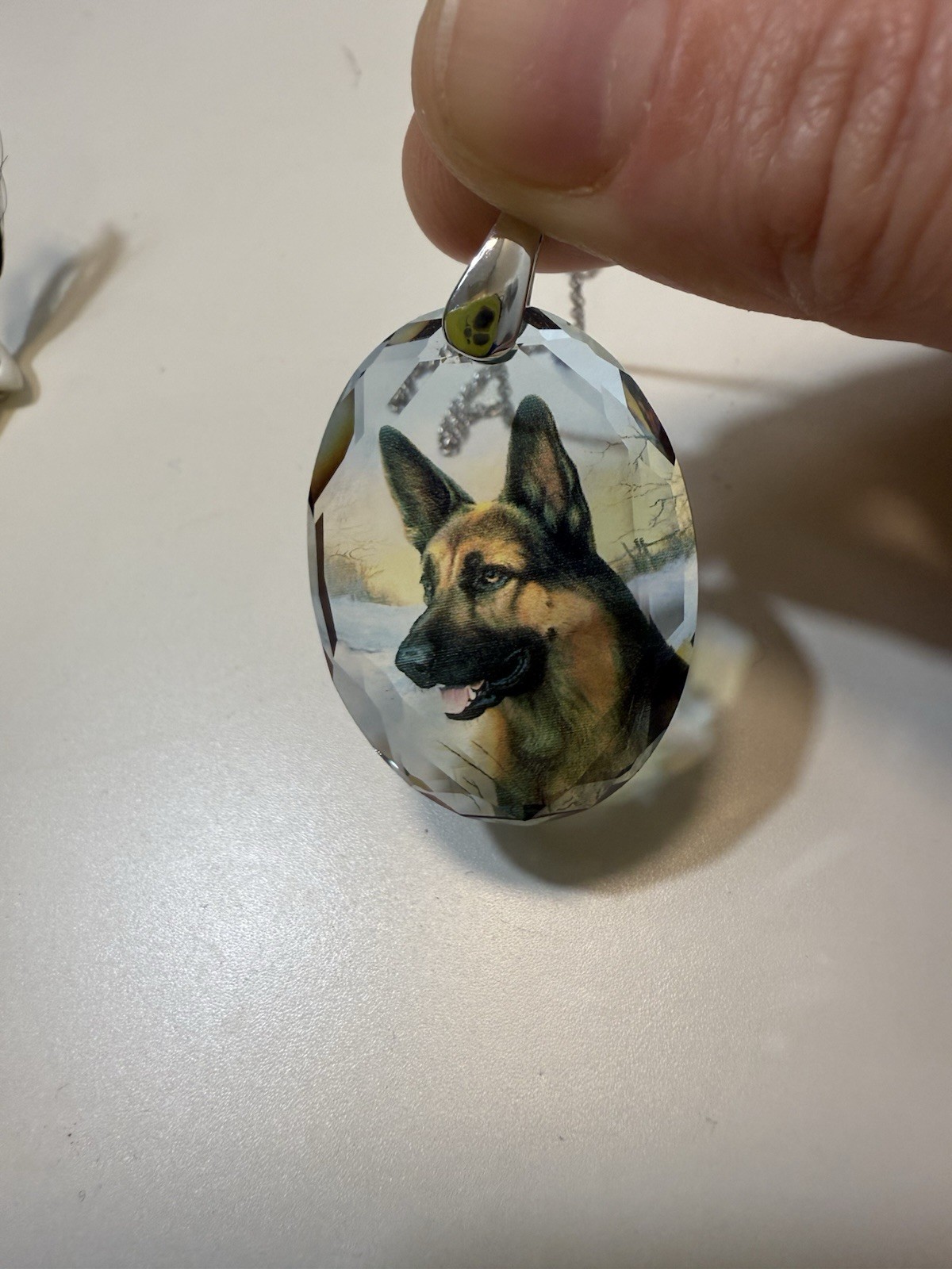 Sterling Silver 925 German Shepherd Crystal Photo Pendant Necklace Italy