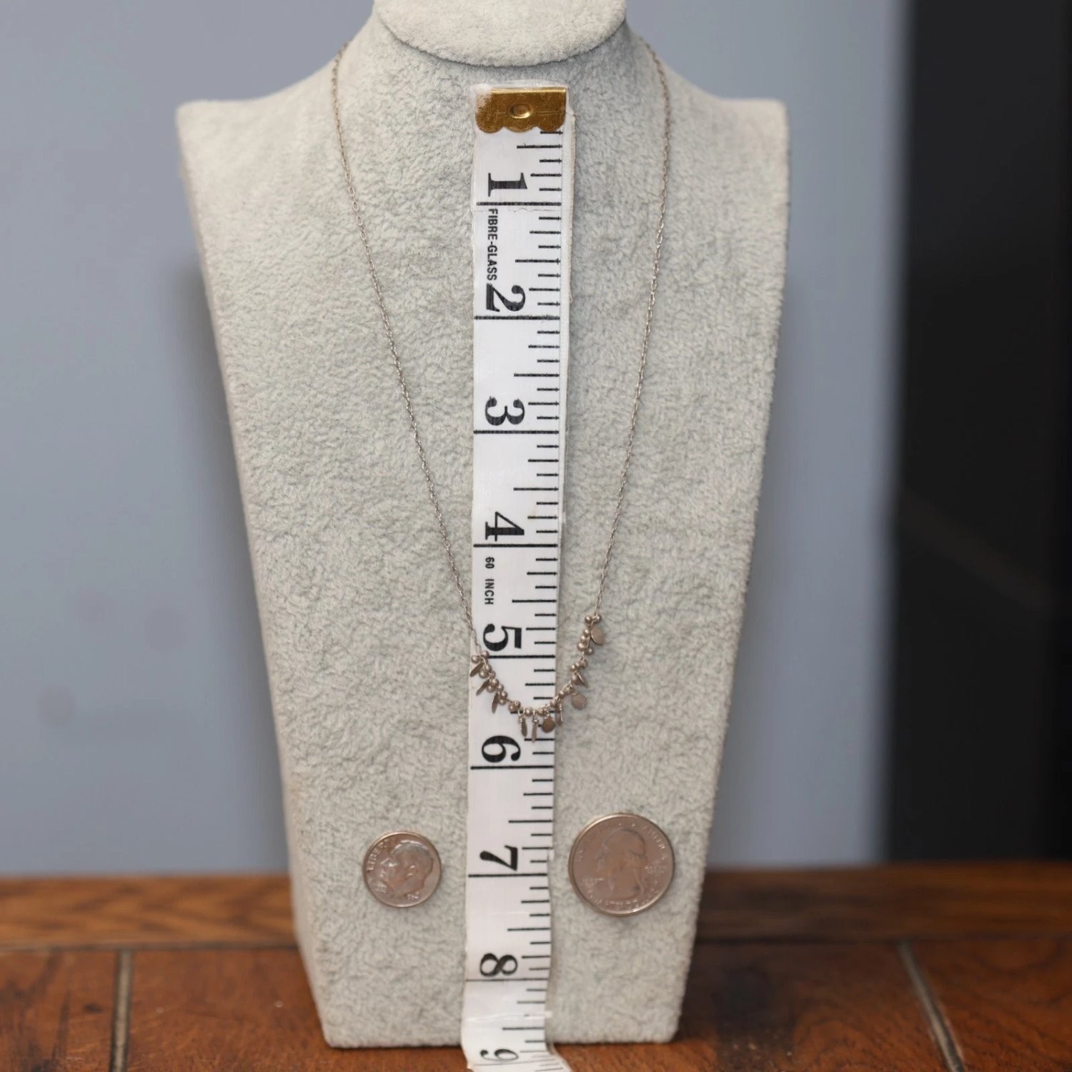 Sterling Silver 925 Dangle Disc Bead Necklace 16 Inch Boho Jewelry 3.29g
