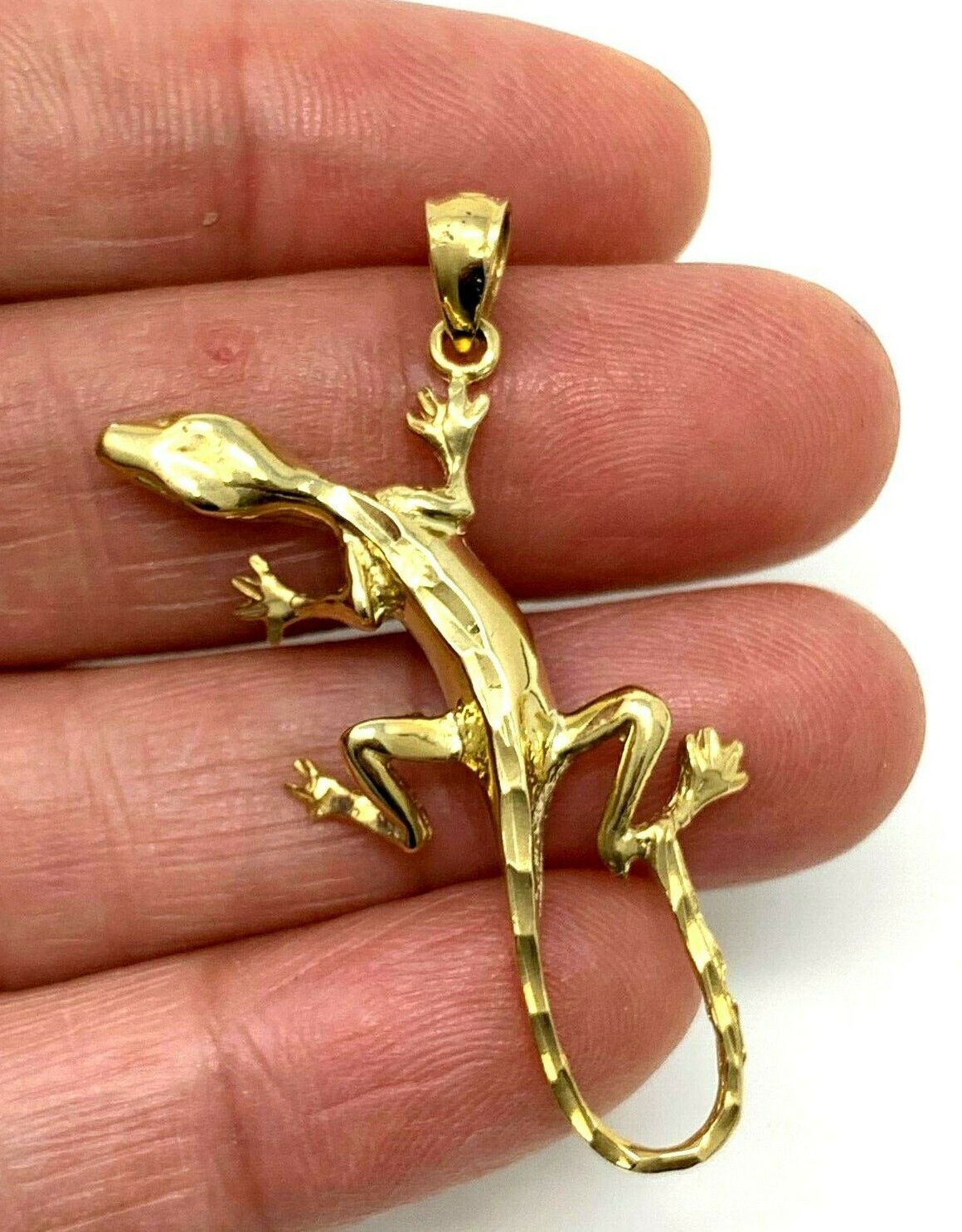 14k Yellow Gold Gecko Lizard Pendant Reptile Charm 1.5″ 3.4 grams