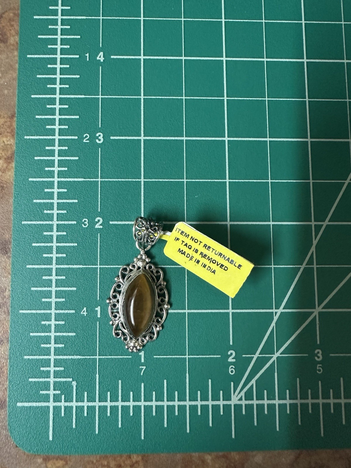 Sterling Silver 925 Gemstone Asymmetrical Pendant Signed 1.5” Long 7.9gr