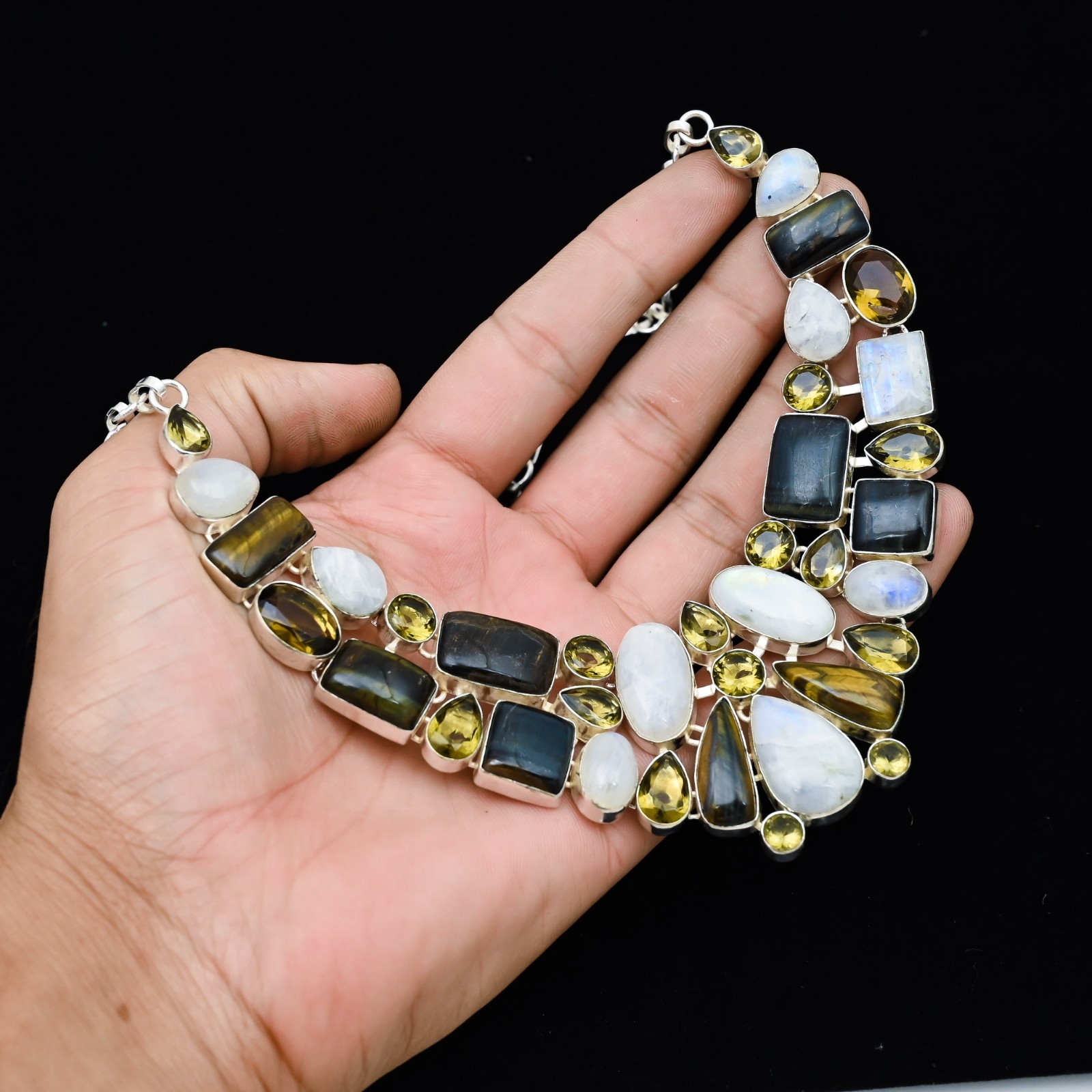 Rainbow Moonstone Gemstone 925 Sterling Silver Handmade Necklace Jewelry Gift