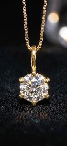 2Ct Round VVS1/D Moissanite Solitaire Pendant 14K Yellow Gold Plated. Free Chain