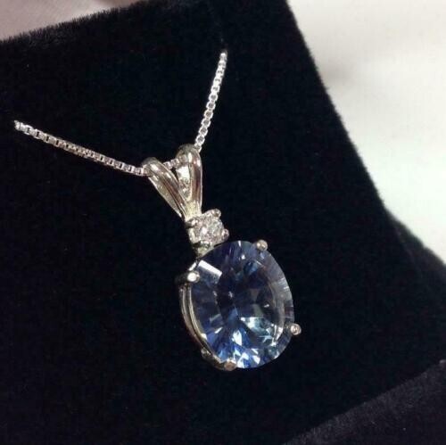 925 Sterling Silver Certified Blue Sapphire Pendant Necklace Gift Pendant