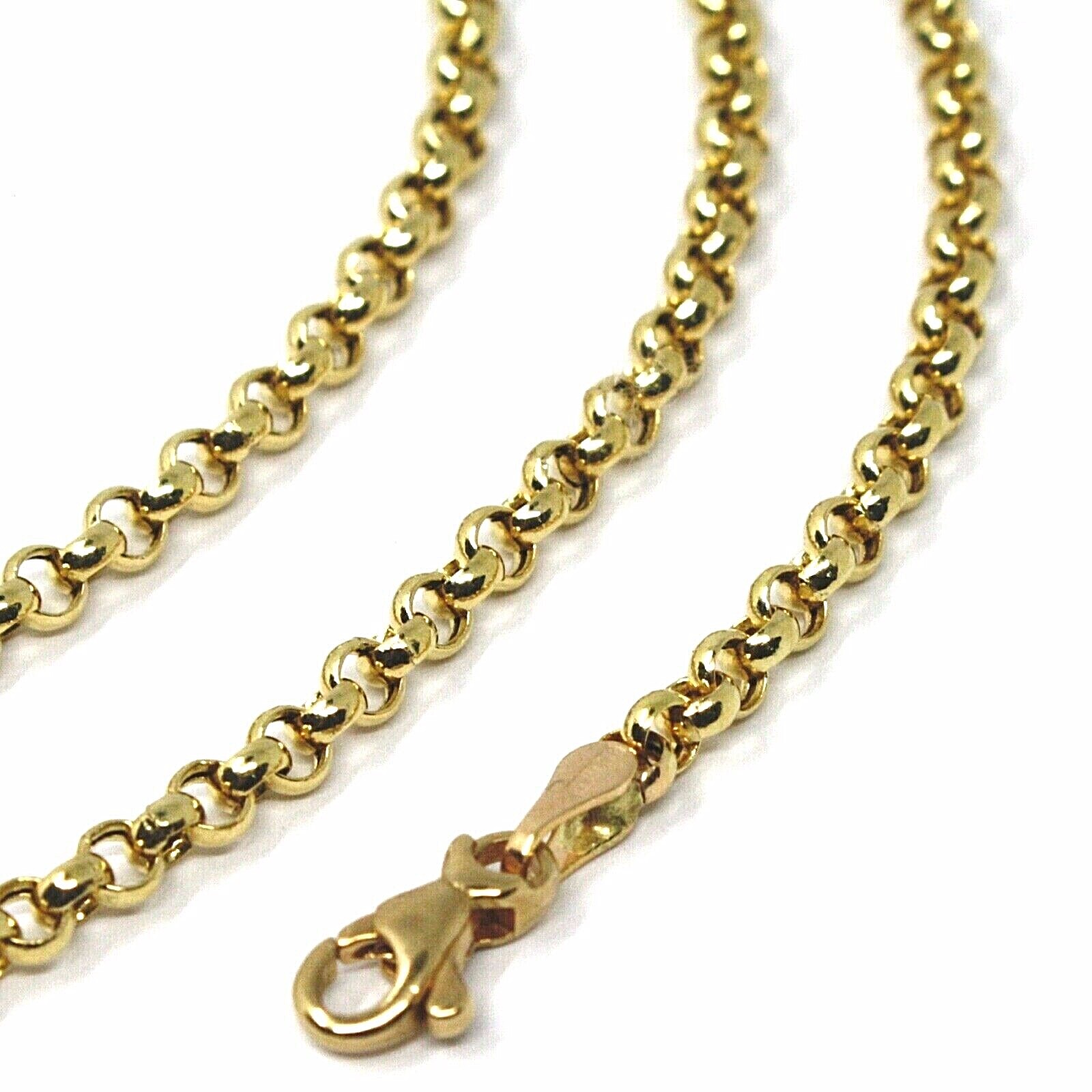 18K YELLOW GOLD ROLO CHAIN 2.5 MM, 17.7 INCHES, NECKLACE, CIRCLES, MADE IN ITALY