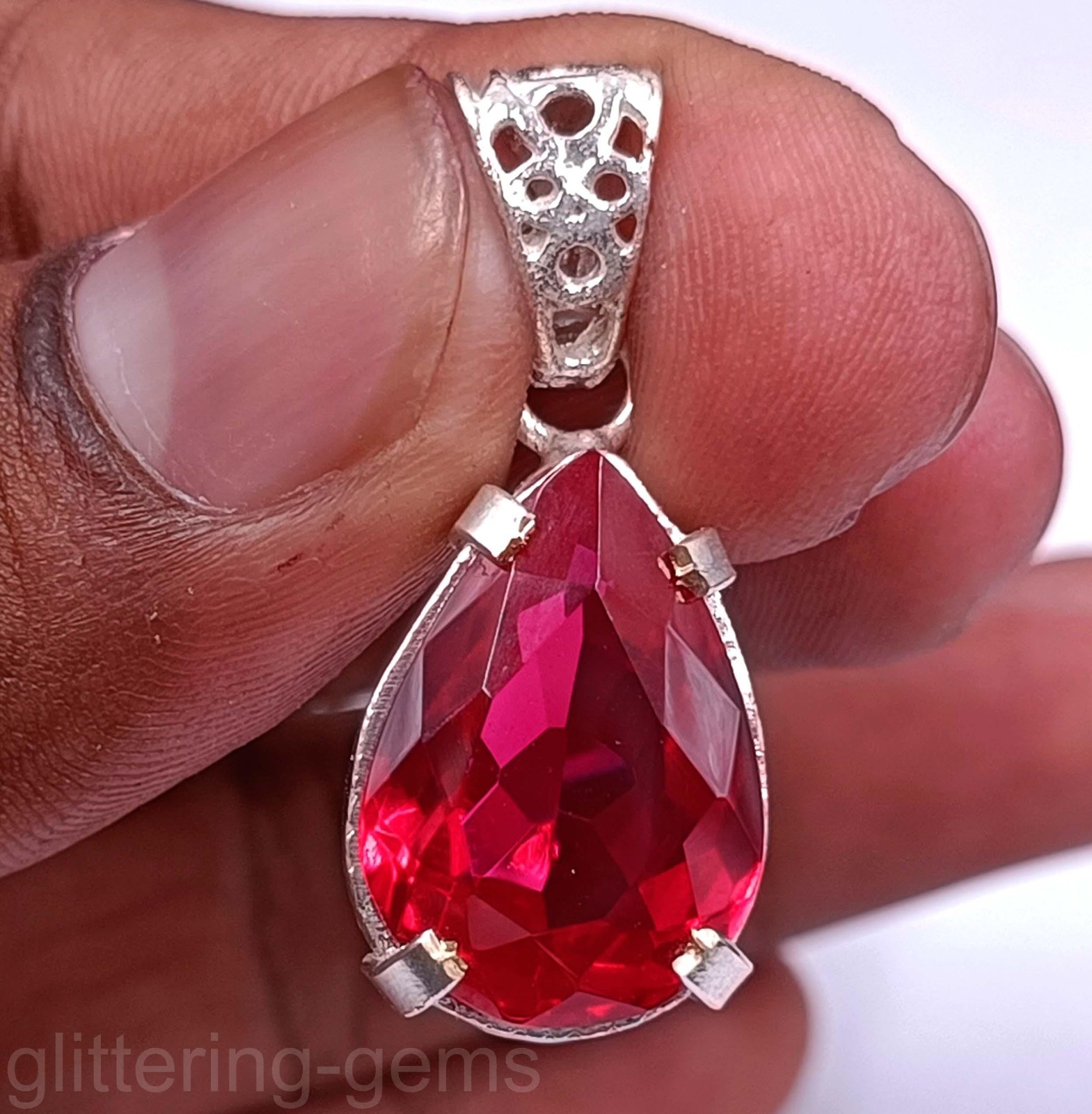 22.00 Ct Natural Red Ruby Pendant IGL Certified 925 Solid Silver Gemstone Heated