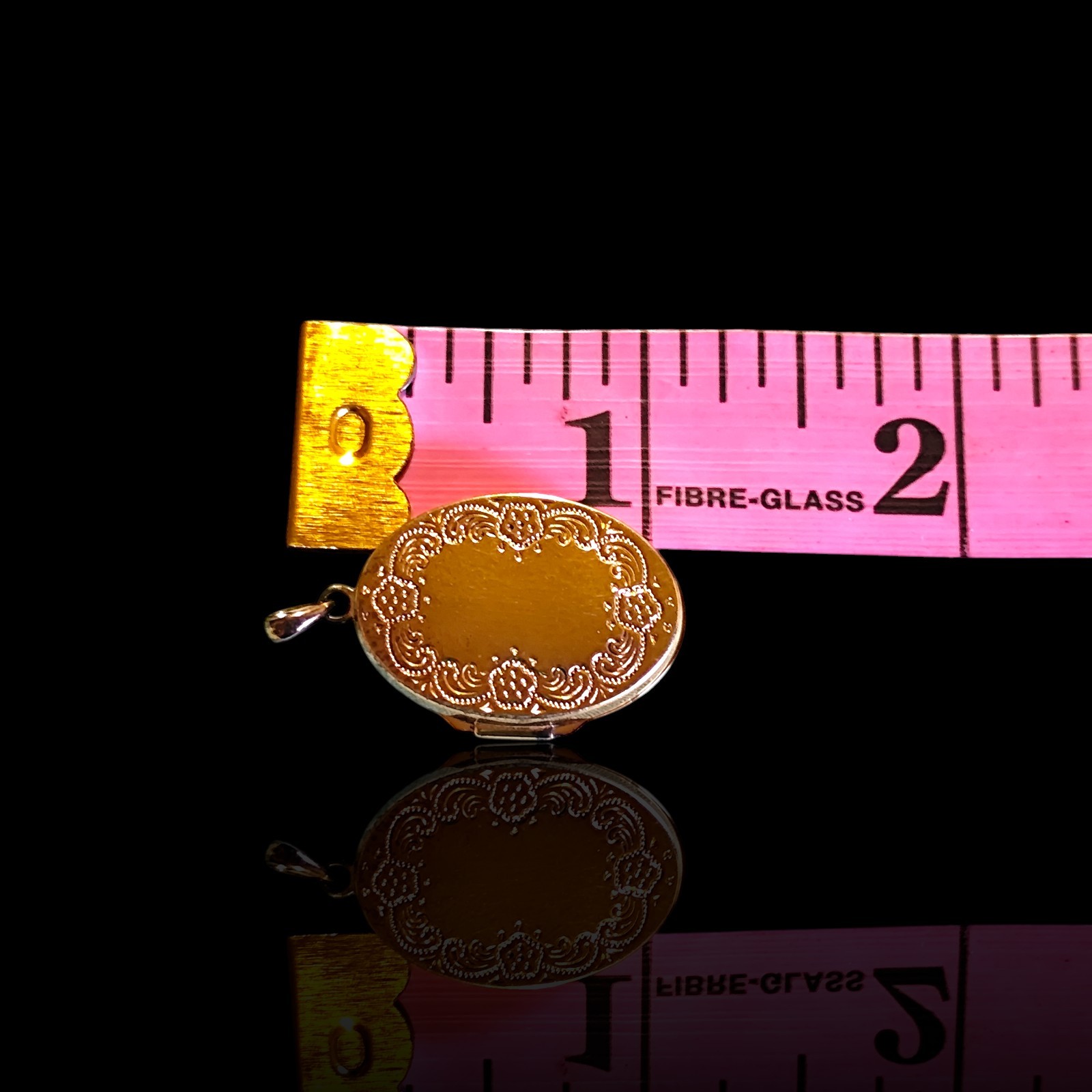 Gold Over Sterling Silver Etched Oval Photo Locket Pendant 1.2in