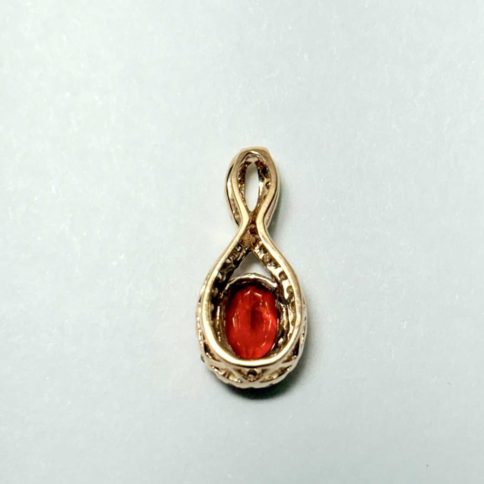 GG Certified 14K Yellow Gold 0.55ct Fire Opal 0.17ctw Diamond Pendant 0.93g