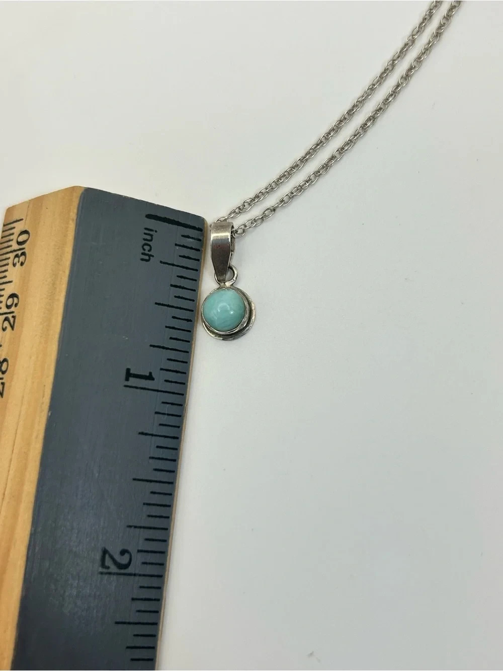 Sterling Silver Larimar Pendant Necklace 18″ Stamped 925 Soft Aqua Blue Stone
